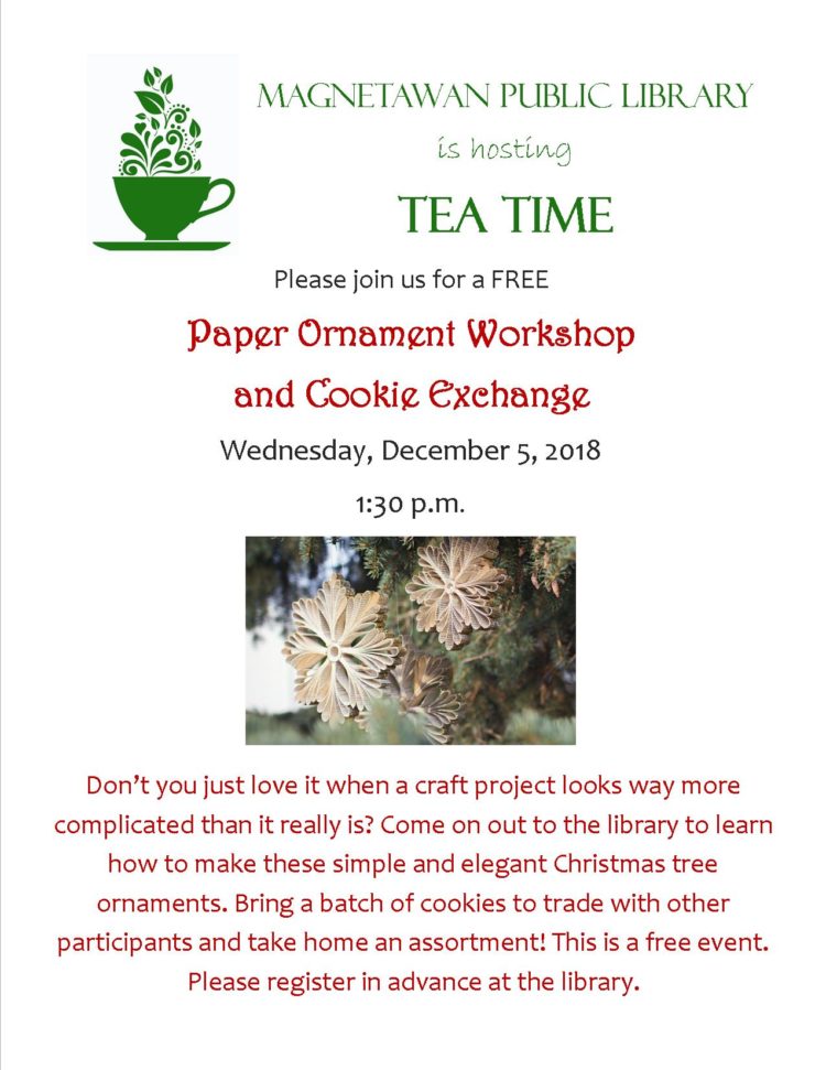 Event poster for Cookie Exchange and Paper Ornament Workshop
