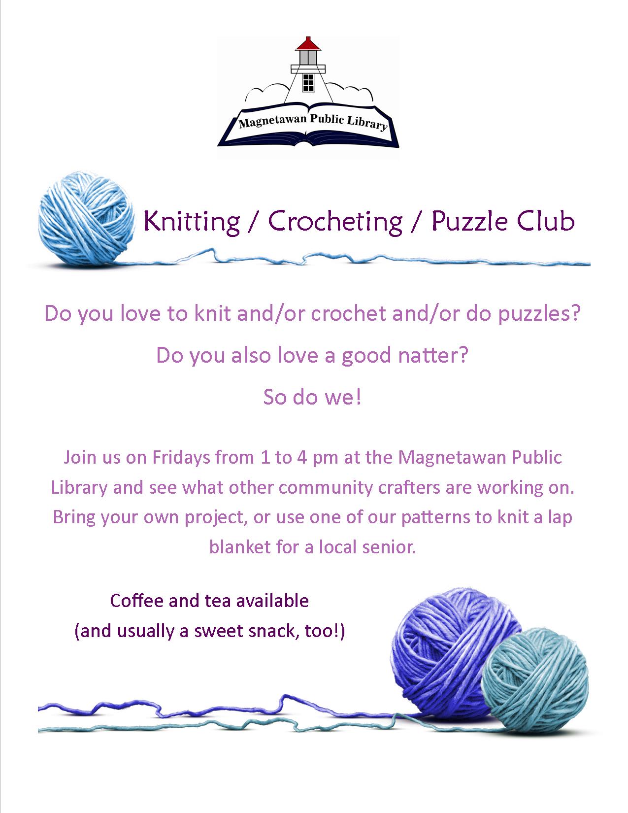 Knitting / Crocheting / Puzzle Club poster